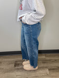 High Waist Destroy Hem Crop Wide Jean