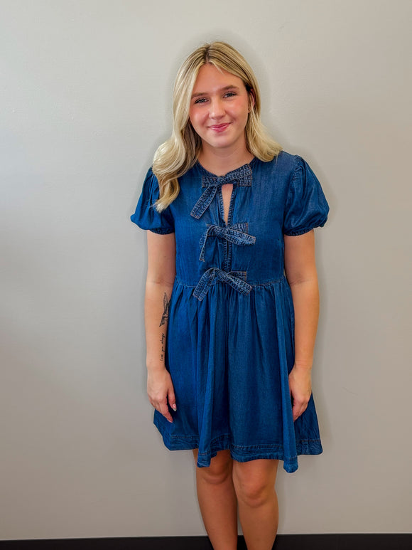 Chambray Front Tie Dress