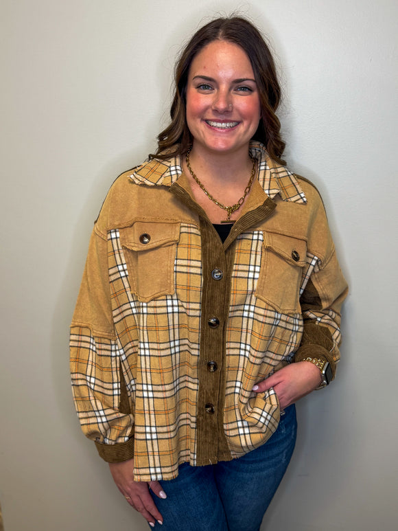 Plaid Corduroy Mix Jacket