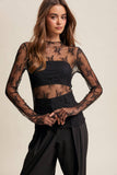 Sheer Lace Long-Sleeve Top