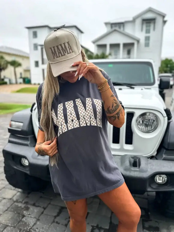 Mama Checkered Graphite Graphic Tee