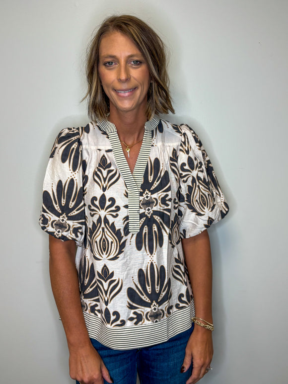 Bubble Sleeve Printed Top