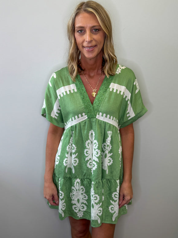 Printed VNeck Pattern Dress