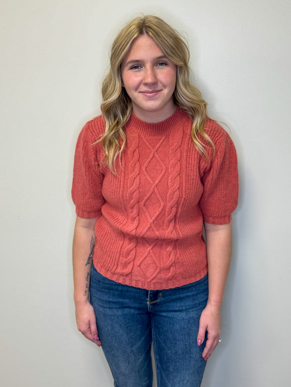 Cable Knit Short Sleeve Sweater