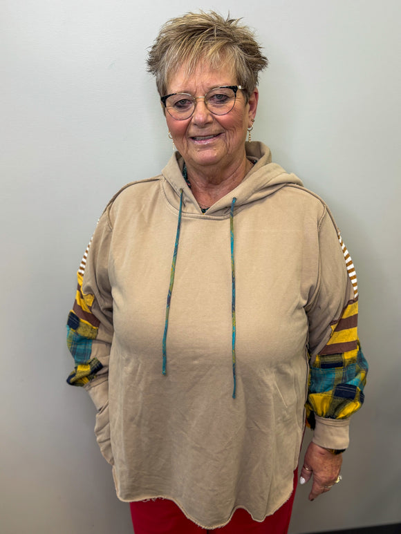 Patched Flannel Hoodie