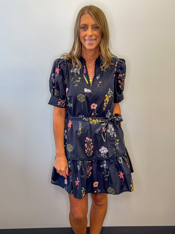 Fall Floral Scalloped Dress