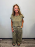 Zipper Front Wide Leg Pant
