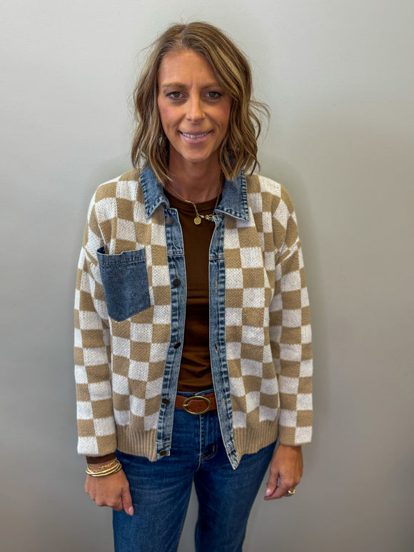 Denim Checker Sweater Cardi
