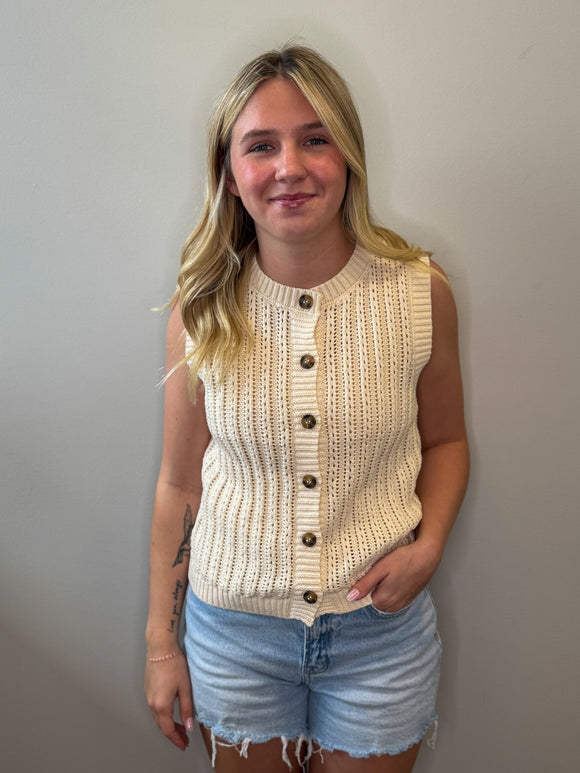Crewneck Sleeveless Cardigan