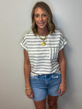 Cuff Sleeve Stripe Top