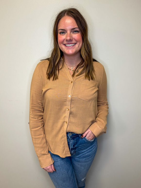 Tab Sleeve Button Down Top