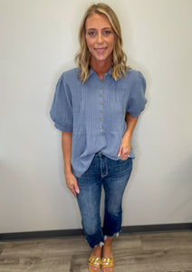 Gauze Half Button Top