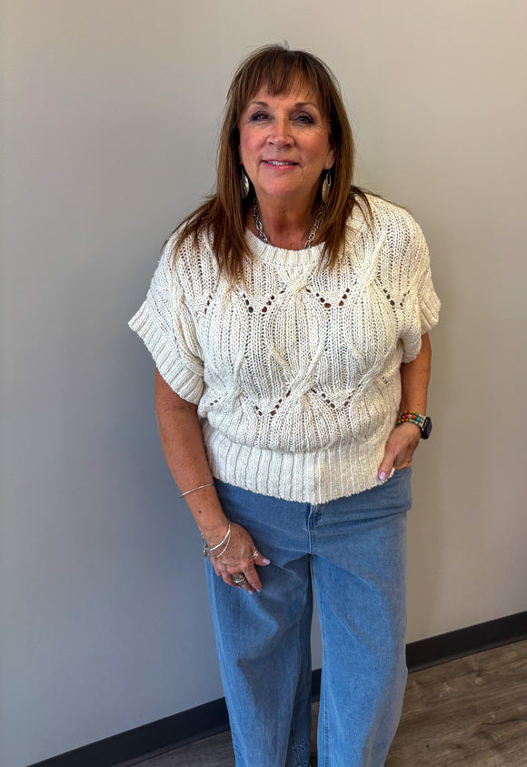 Short Sleeve Cable Knit Sweater