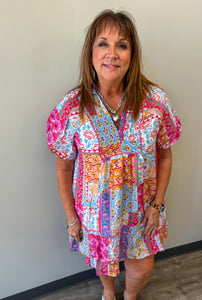 Patchwork Print Mini Dress