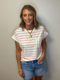 Cuff Sleeve Stripe Top
