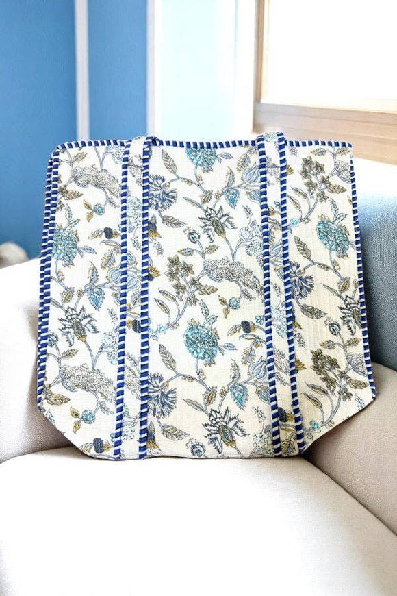Sasha Blue and White Floral Tote Bag