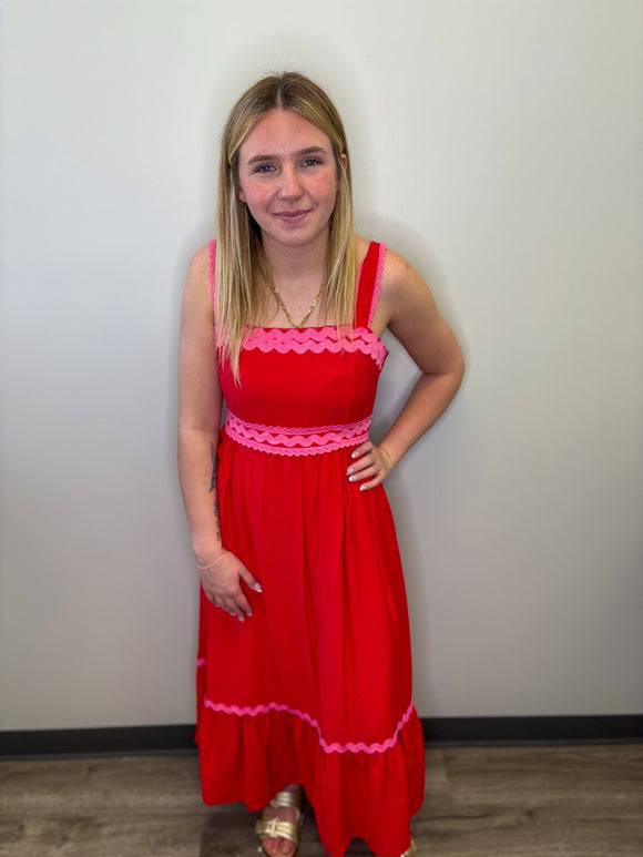 Scalloped Trim Midi Dress