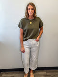 High Rise Stripe Cuffed Wide Leg Jean