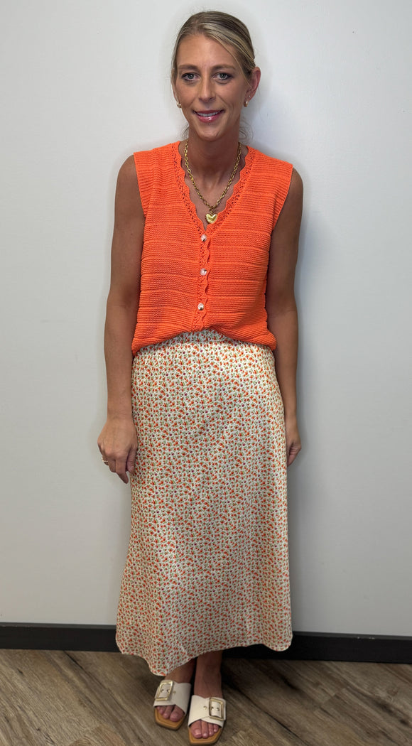 Satin Floral Midi Skirt