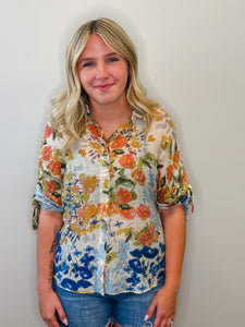 Faint Floral Tie Sleeve Top