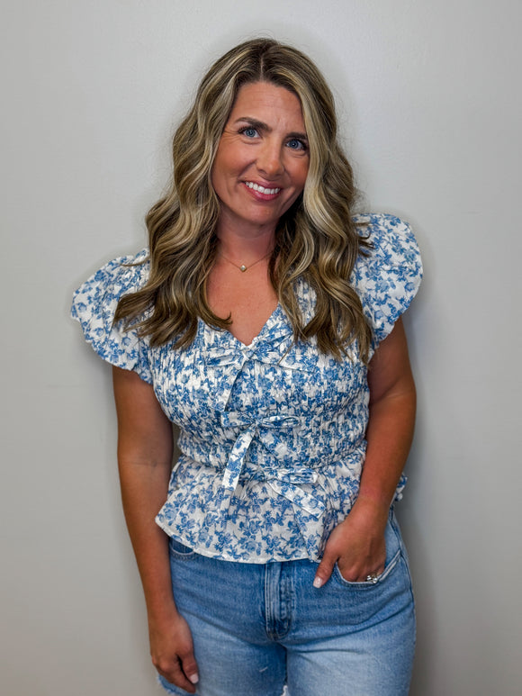 Dainty Floral Tie Front Blouse