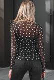 OMG! Polka Dot Mesh Mock Neck Long Sleeve Top