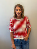 Stripe Contrast Short Sleeve Sweater