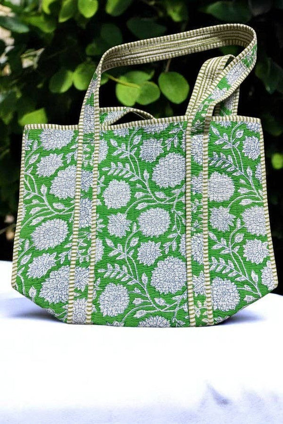 Terra Green Floral Patterned Tote Bag