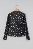 OMG! Polka Dot Mesh Mock Neck Long Sleeve Top