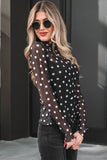 OMG! Polka Dot Mesh Mock Neck Long Sleeve Top