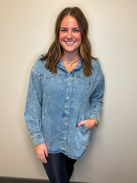 Oversized Washed Denim Top