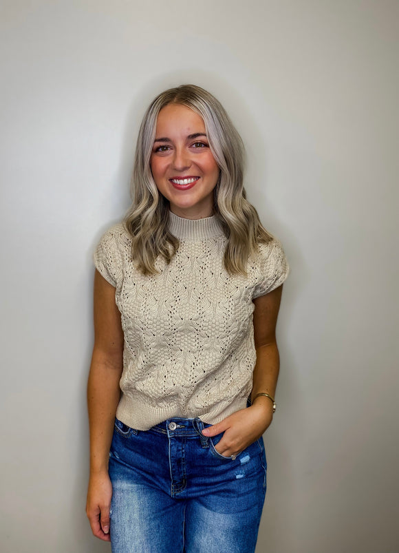 Cable Knit Short Sleeve Sweater