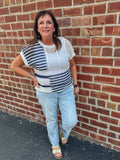Stripe Contrast Crochet Knit Top