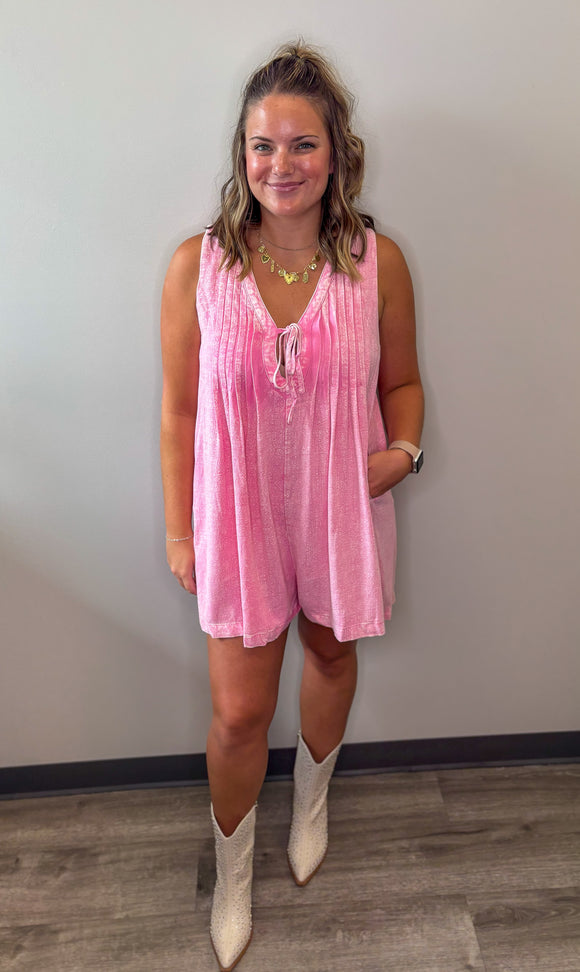 Pink Pleated Romper