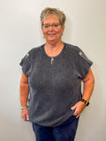 Tab Sleeve Ribbed Top