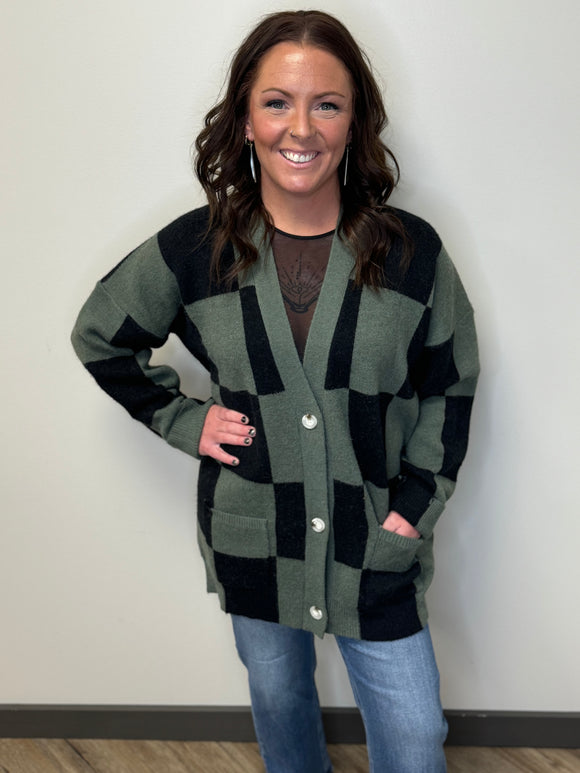 Check Pattern Button Down Cardi