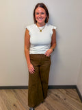 Zip Fly Solid Wide Leg Pants