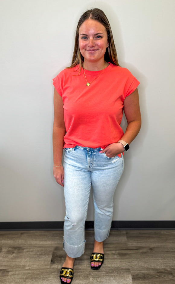 High Rise Cuff Crop Straight Jean