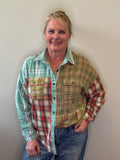 Washed Plaid Button Down Top