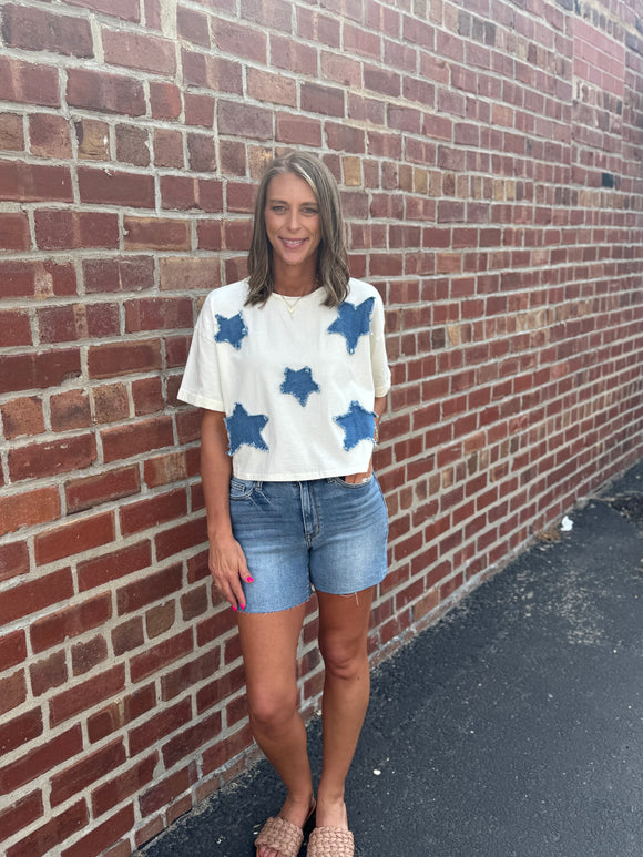High Waist Cut Off Denim Short