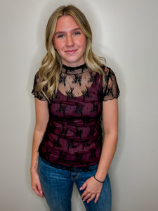 Lace See-through Layering Short Sleeve Top