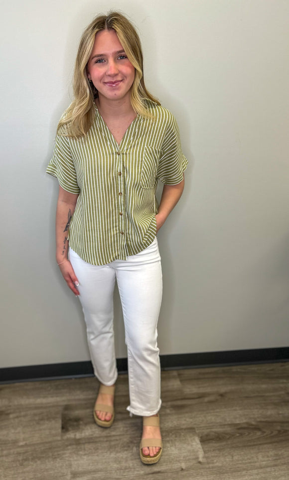 Stripe Linen Short Sleeve Shirt