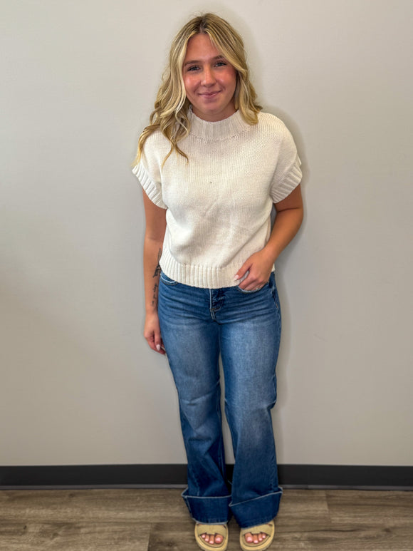 TC High Rise Ankle Wide Cuffed Jeans