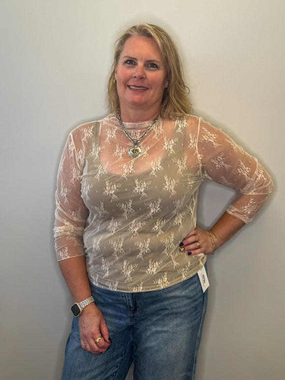 Curvy Floral Mesh Top