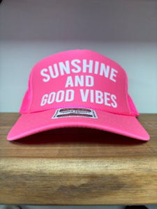 Sunshine and Good Vibes DTF Printed Neon Pink Trucker Hat