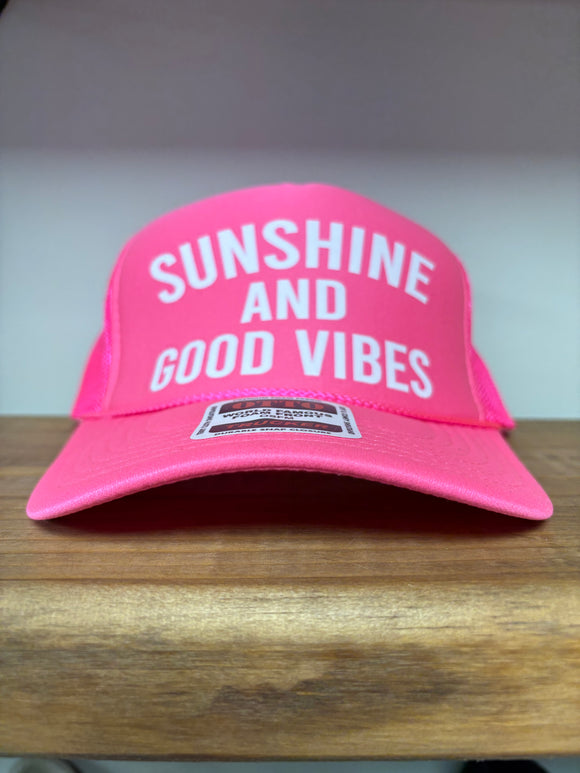 Sunshine and Good Vibes DTF Printed Neon Pink Trucker Hat