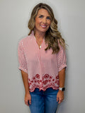 Striped Scalloped Hem Dolman Top