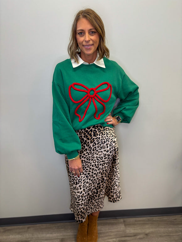 Leopard Print Satin Midi Skirt