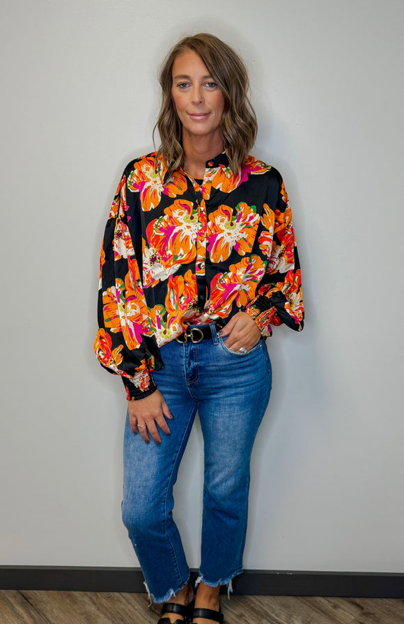 Satin Statement Floral Blouse