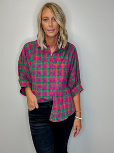 Magenta Oversized Plaid Dolman Flannel